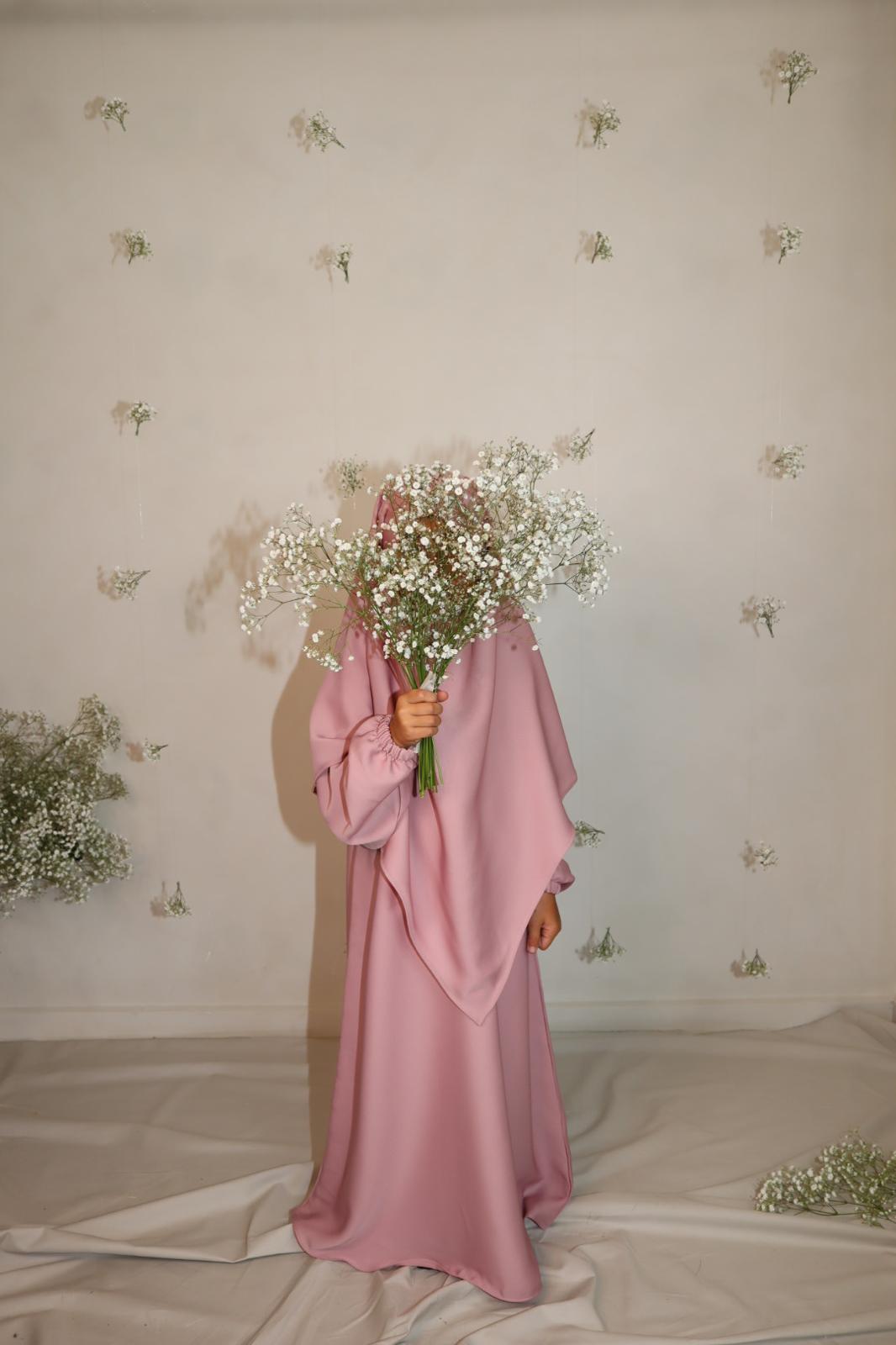Pink Essential Khimar and Abaya Set