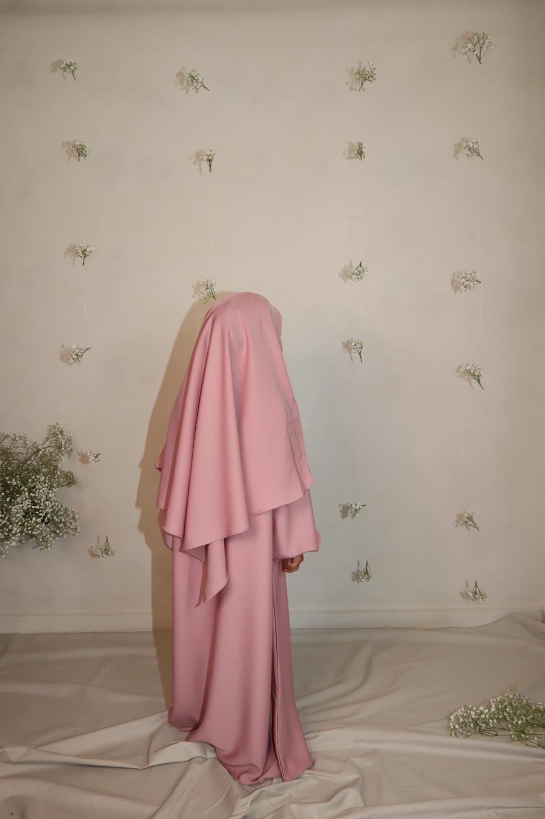 Pink Essential Khimar and Abaya Set