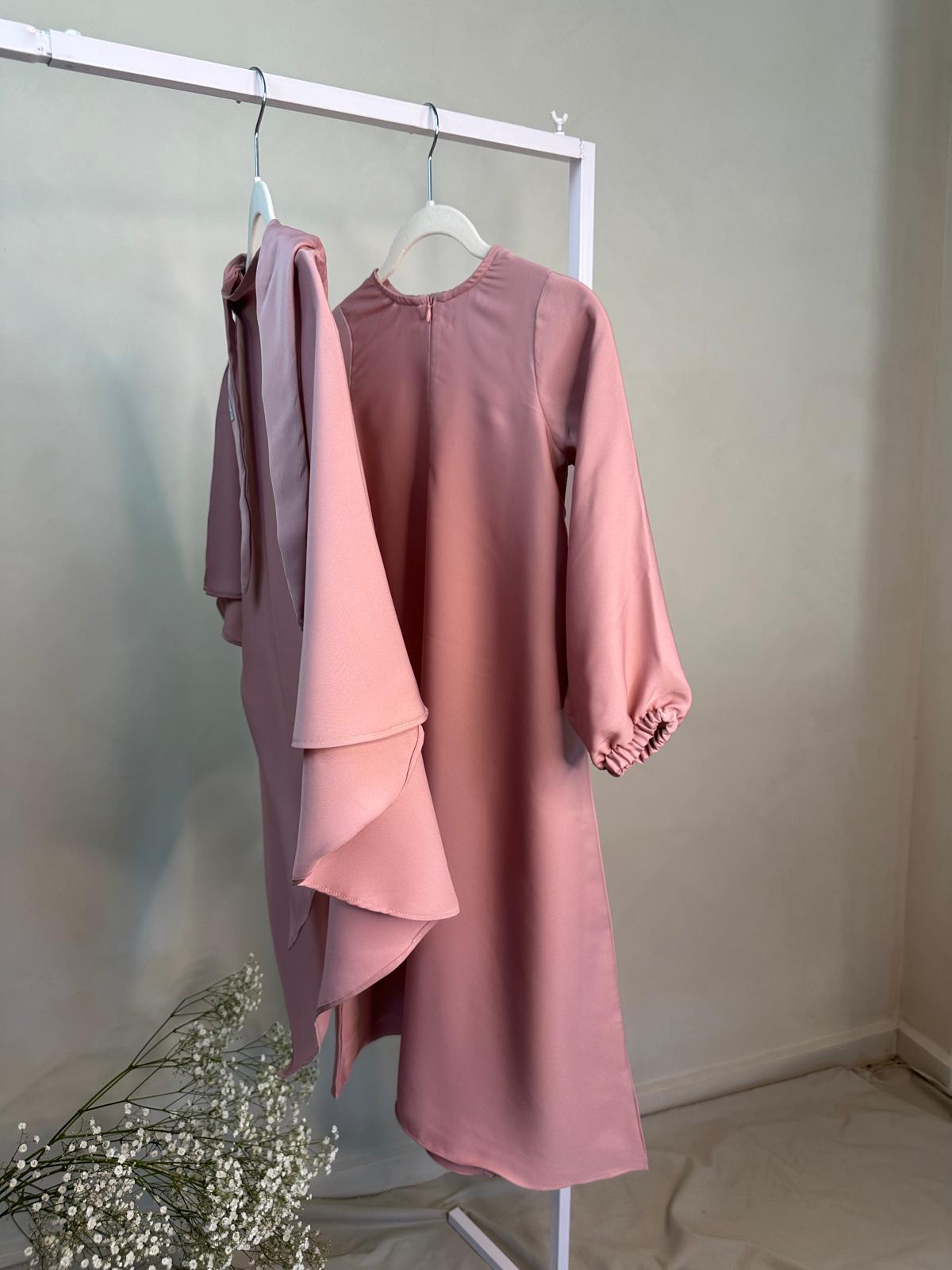 Pink Essential Khimar and Abaya Set